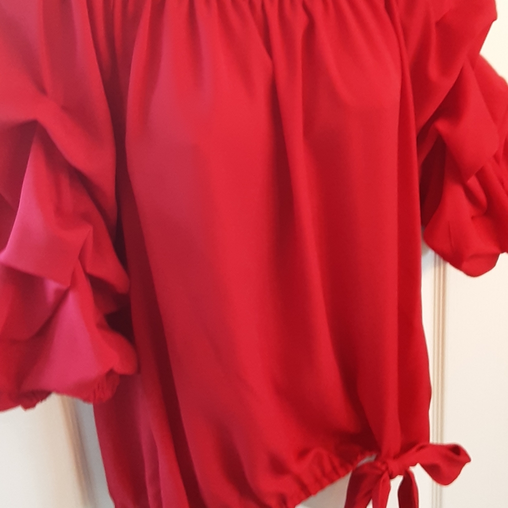 MSK Red Ruffle Sleeve Top - Picture 9 of 12